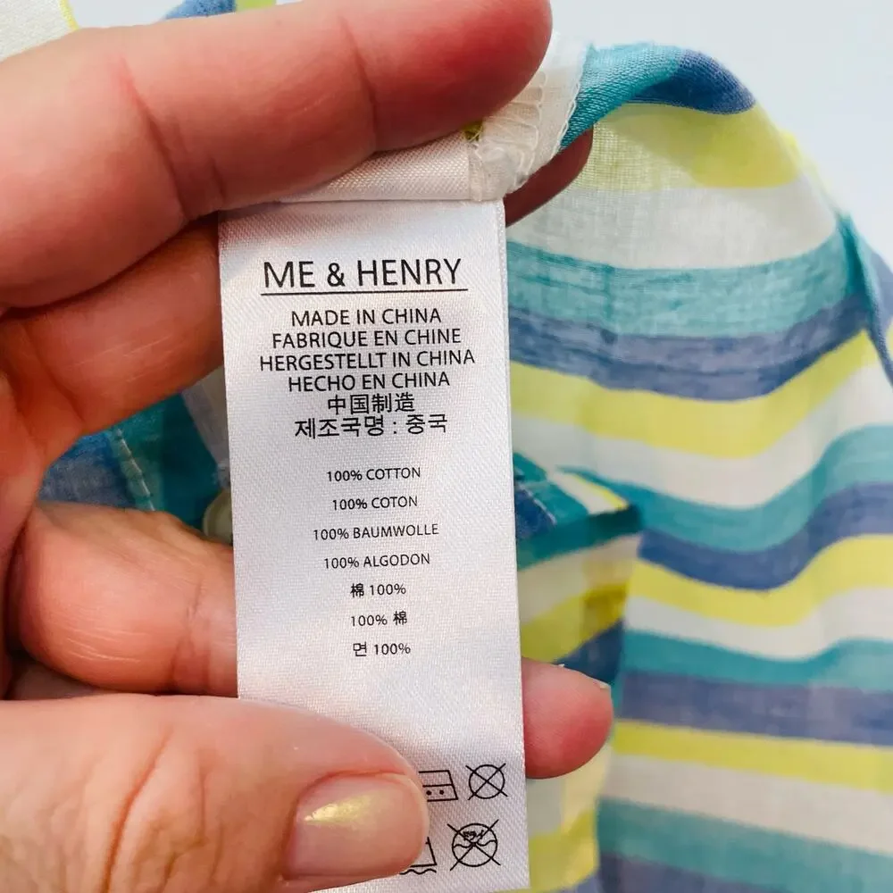 Me & Henry Size 8/9Y Bright Stripe Pier Short Sleeve Shirt
